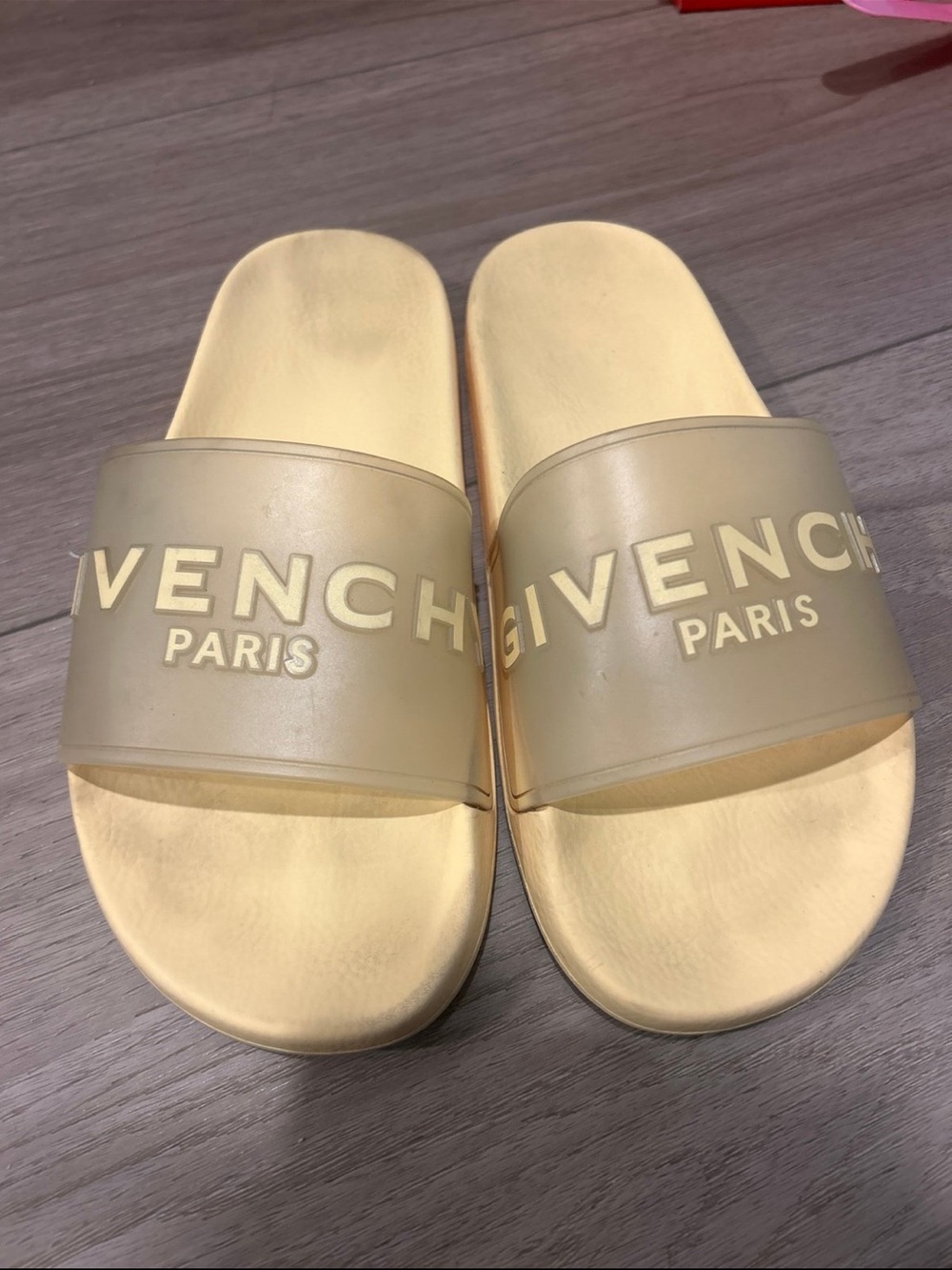 Givenchy Translucent Cream-Bisque Logo Slide Sandals